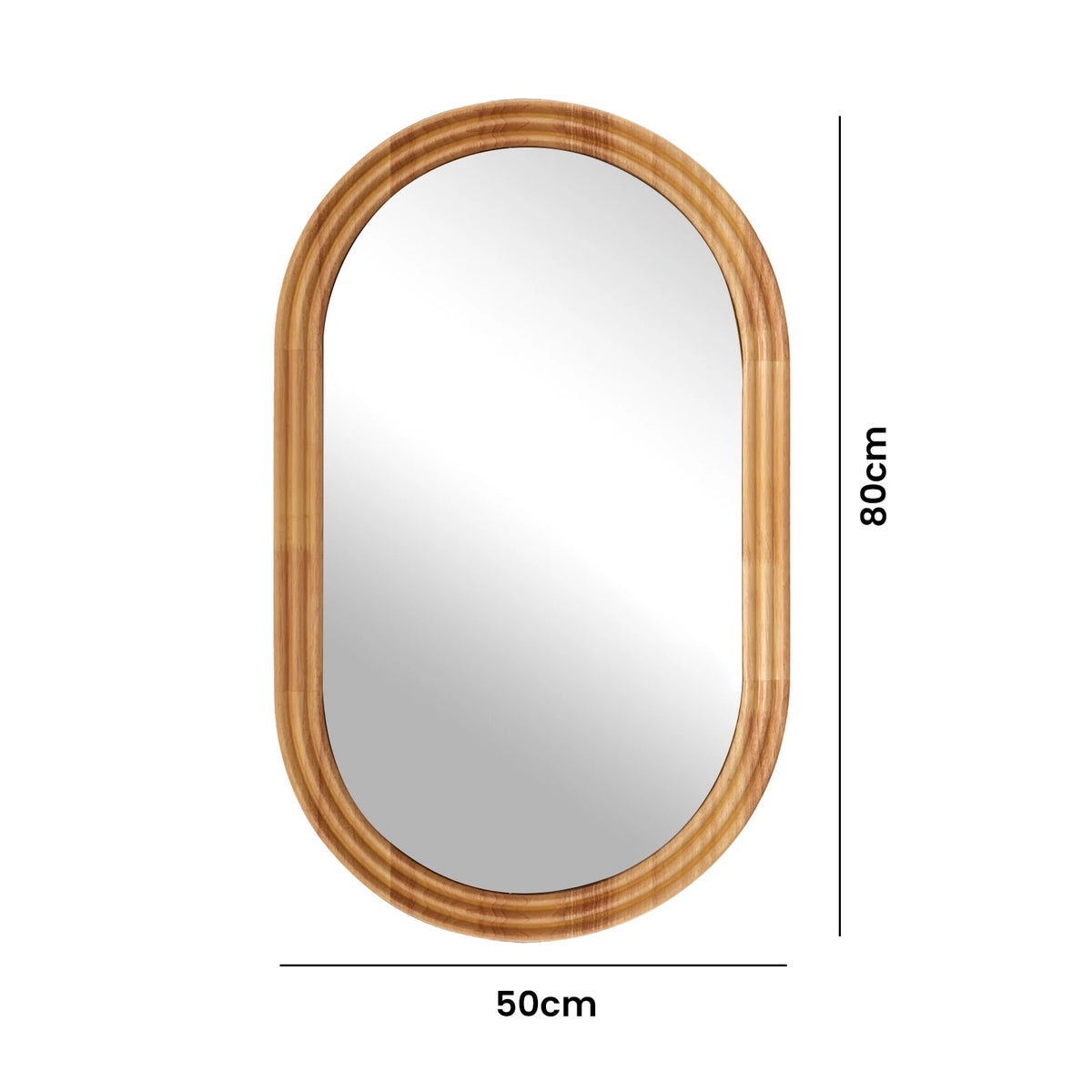 Miroir ovale à cadre bois, 50 × 80 cm