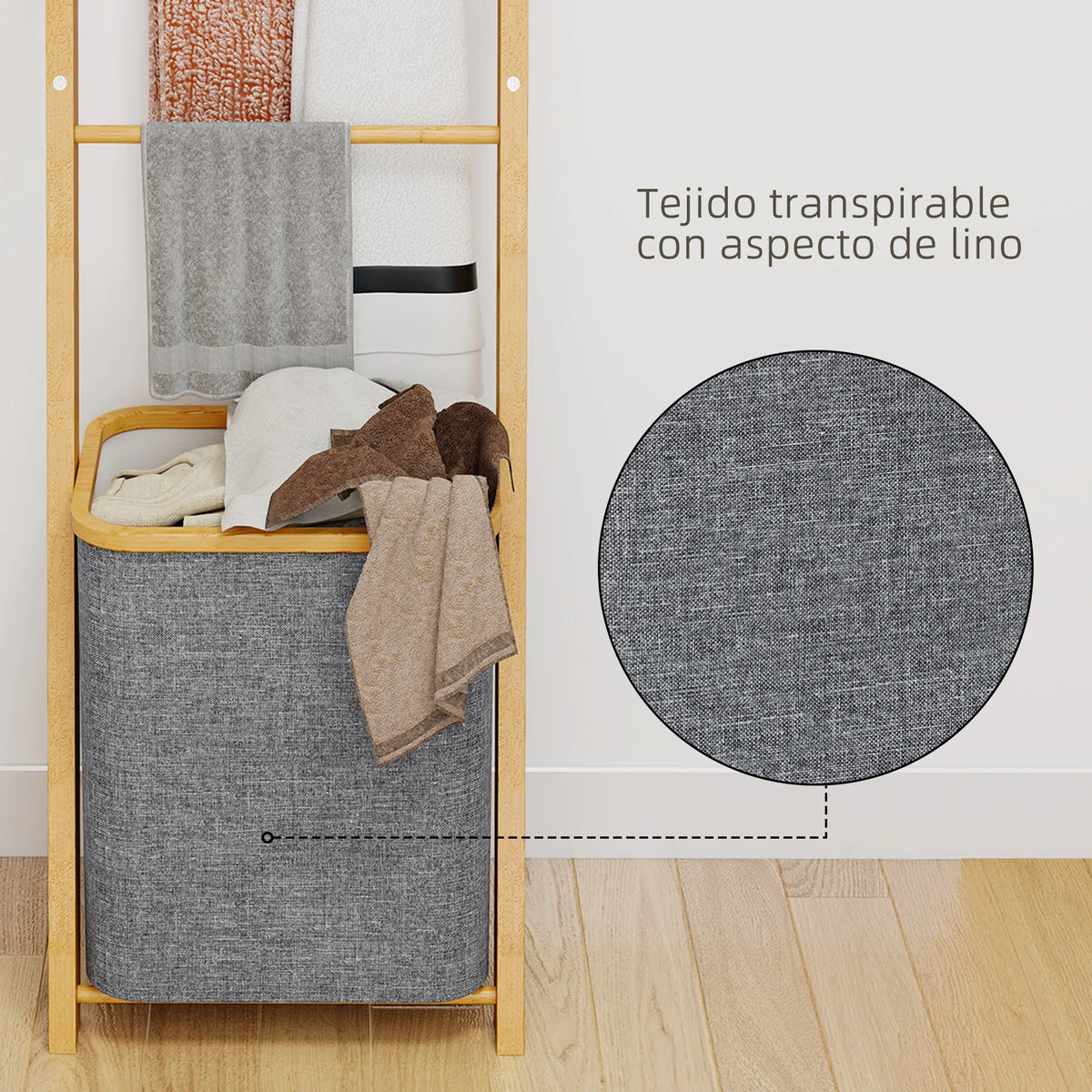 Étagère de salle de bain en bambou avec panier à linge