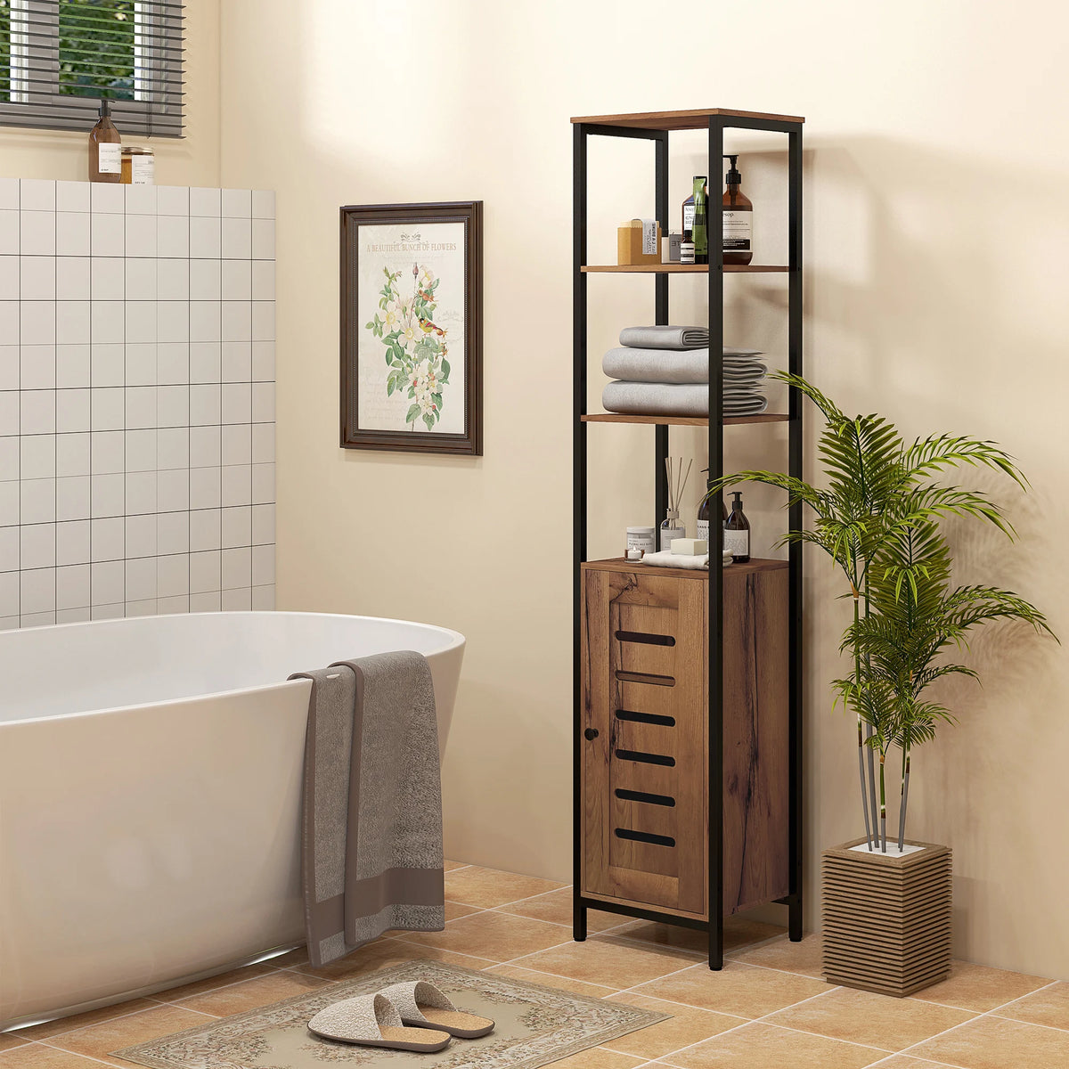 Colonne de salle de bain à porte à lattes