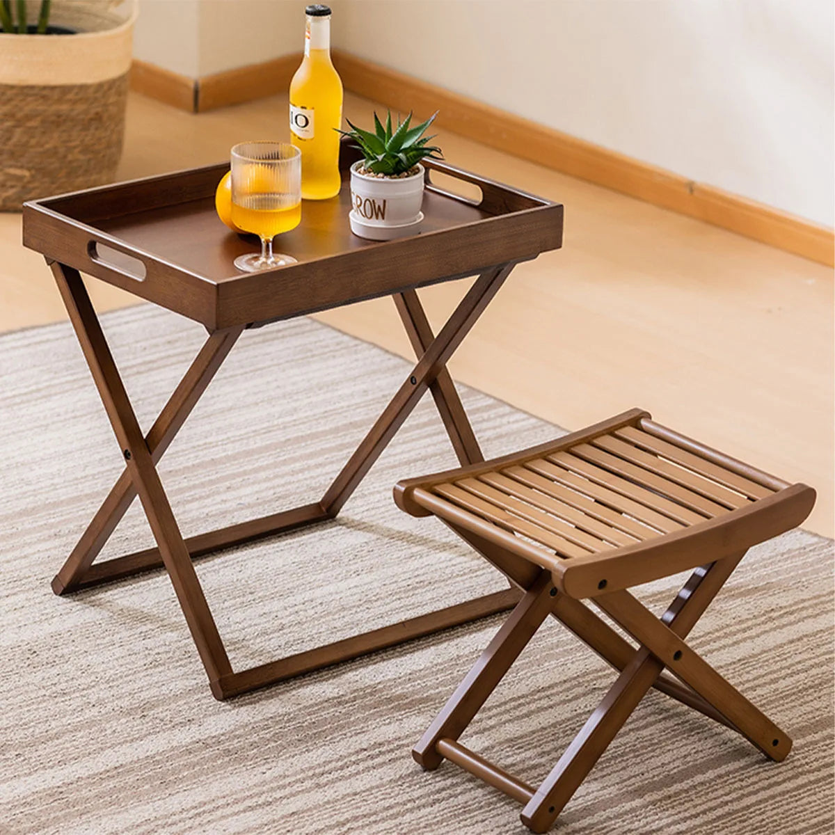 Tabouret de douche pliant en bambou