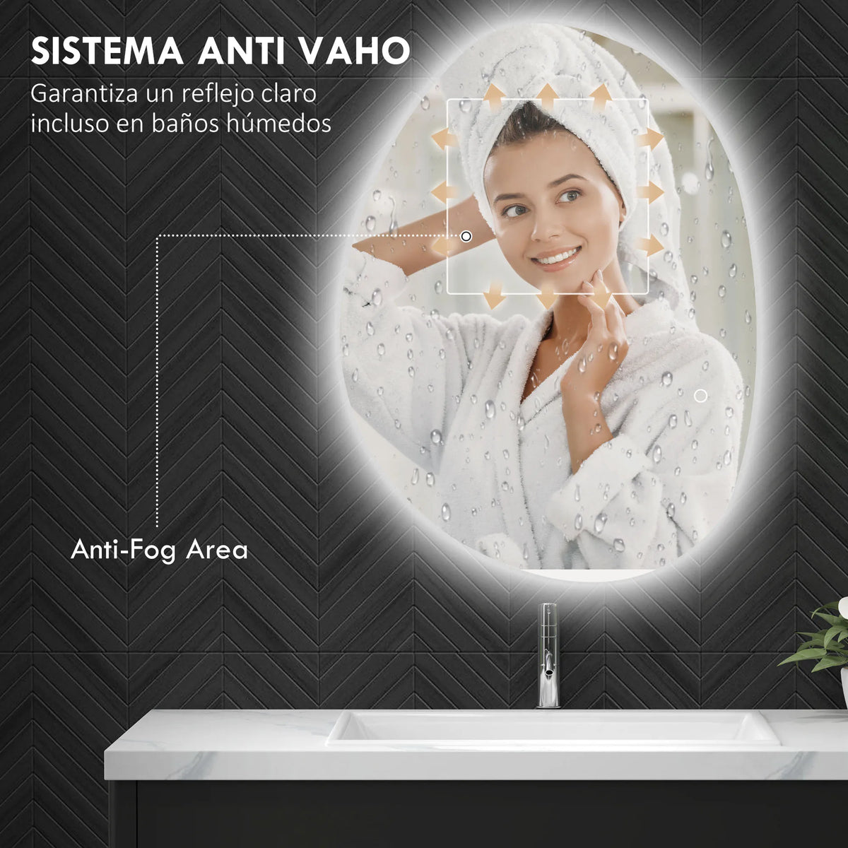 Miroir de salle de bain LED, 3 températures