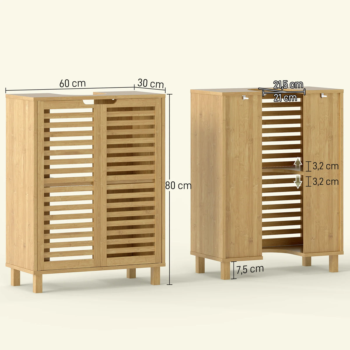Meuble sous-vasque en bambou, portes persiennes