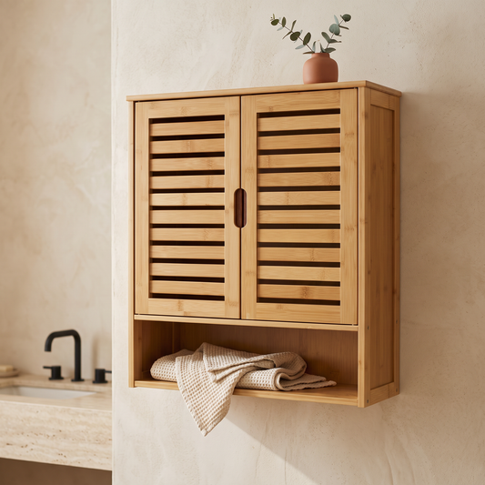 Armoire de salle de bain en bambou clair
