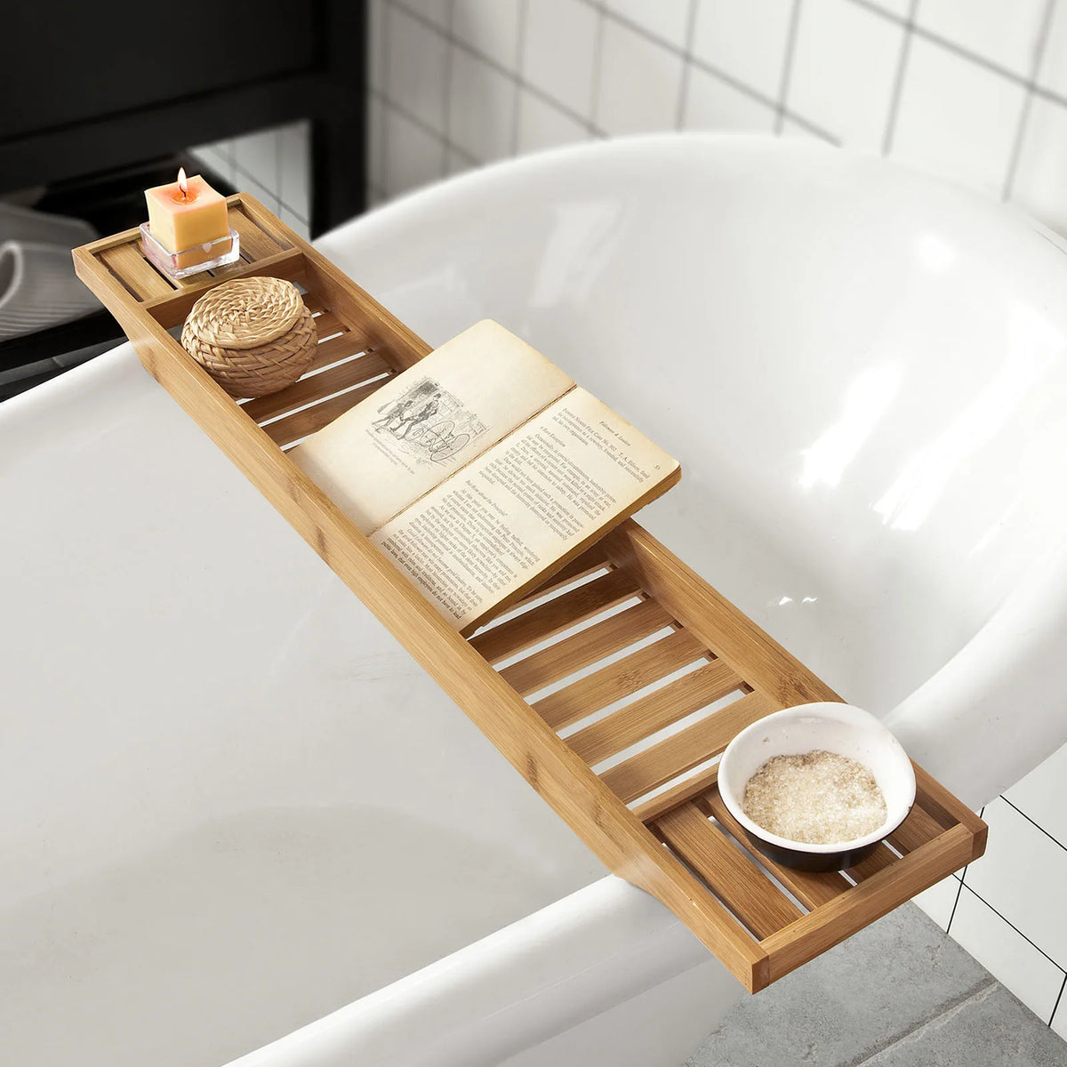 Pont de baignoire en bambou, 80 cm