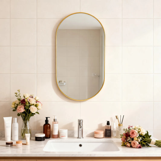Miroir ovale à cadre doré, 50 × 80 cm