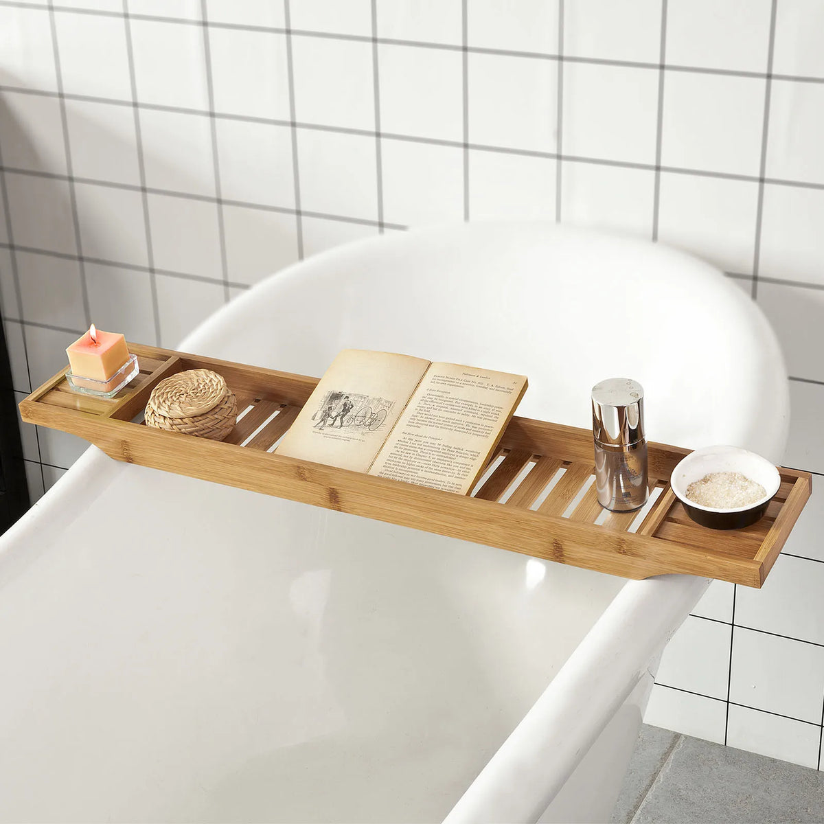 Pont de baignoire en bambou, 80 cm