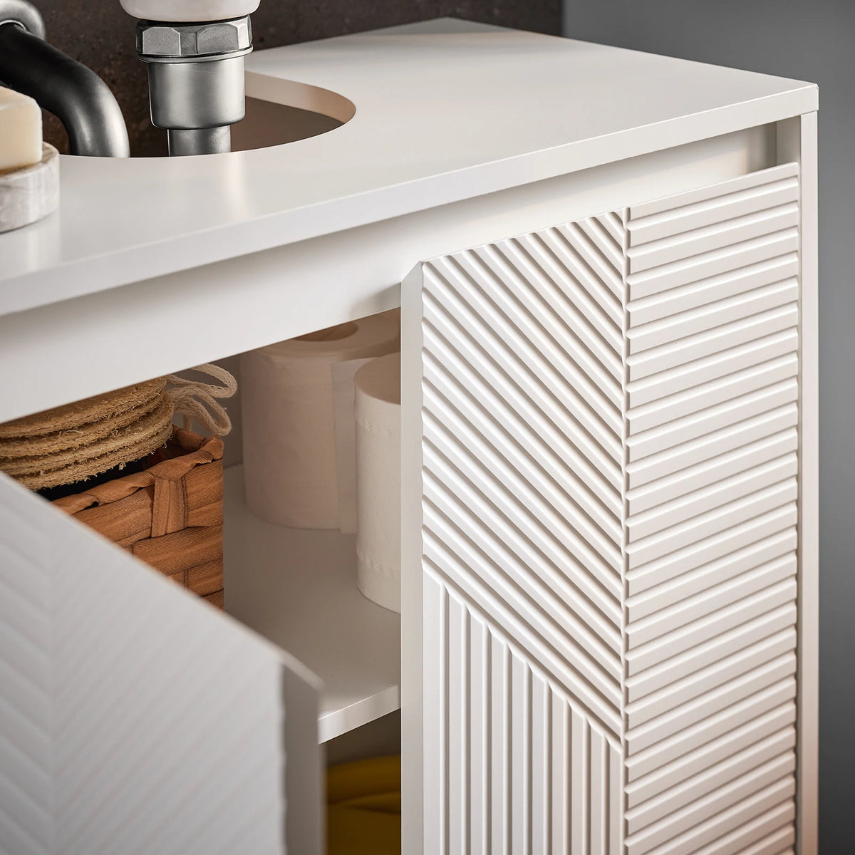 Meuble sous-vasque blanc, étagères réglables