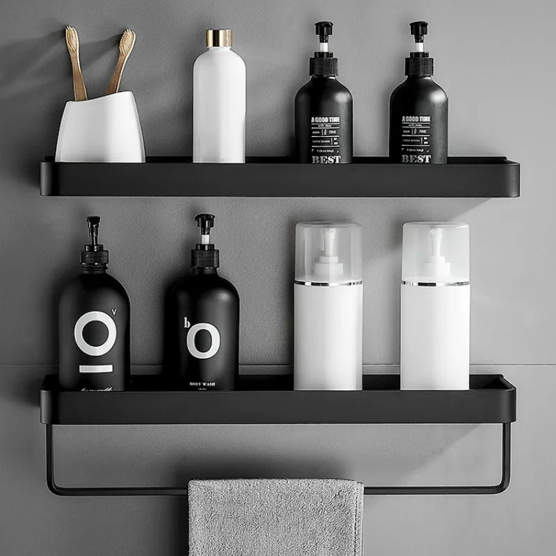 Étagère d'angle de douche en aluminium noir