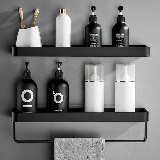 Étagère d'angle de douche en aluminium noir