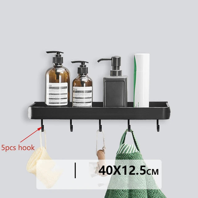 Étagère d'angle de douche en aluminium noir