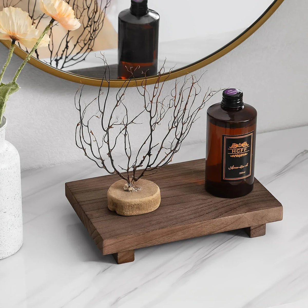 Plateau de vasque sur pied en bois