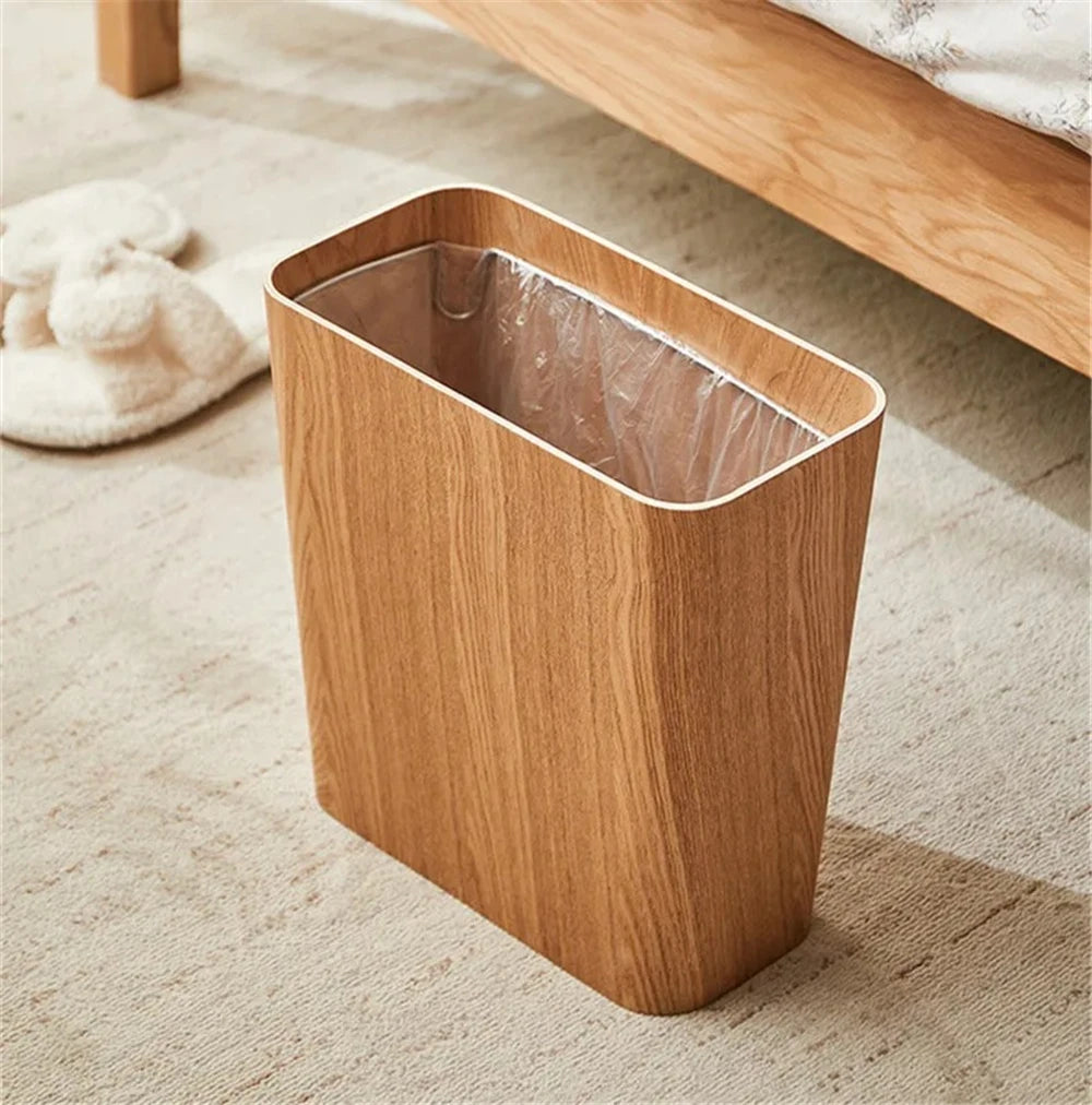 Poubelle de salle de bain en bois
