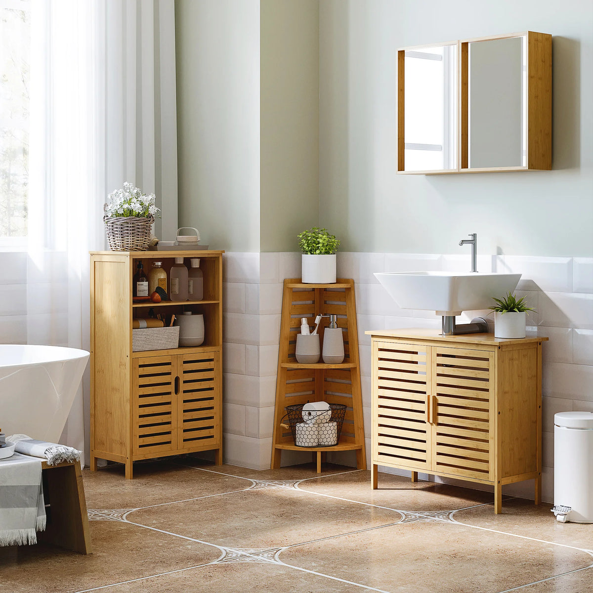 Meuble sous-vasque en bambou, 2 portes