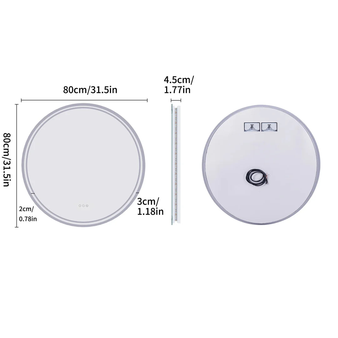 Miroir rond lumineux 80 cm, anti-buée