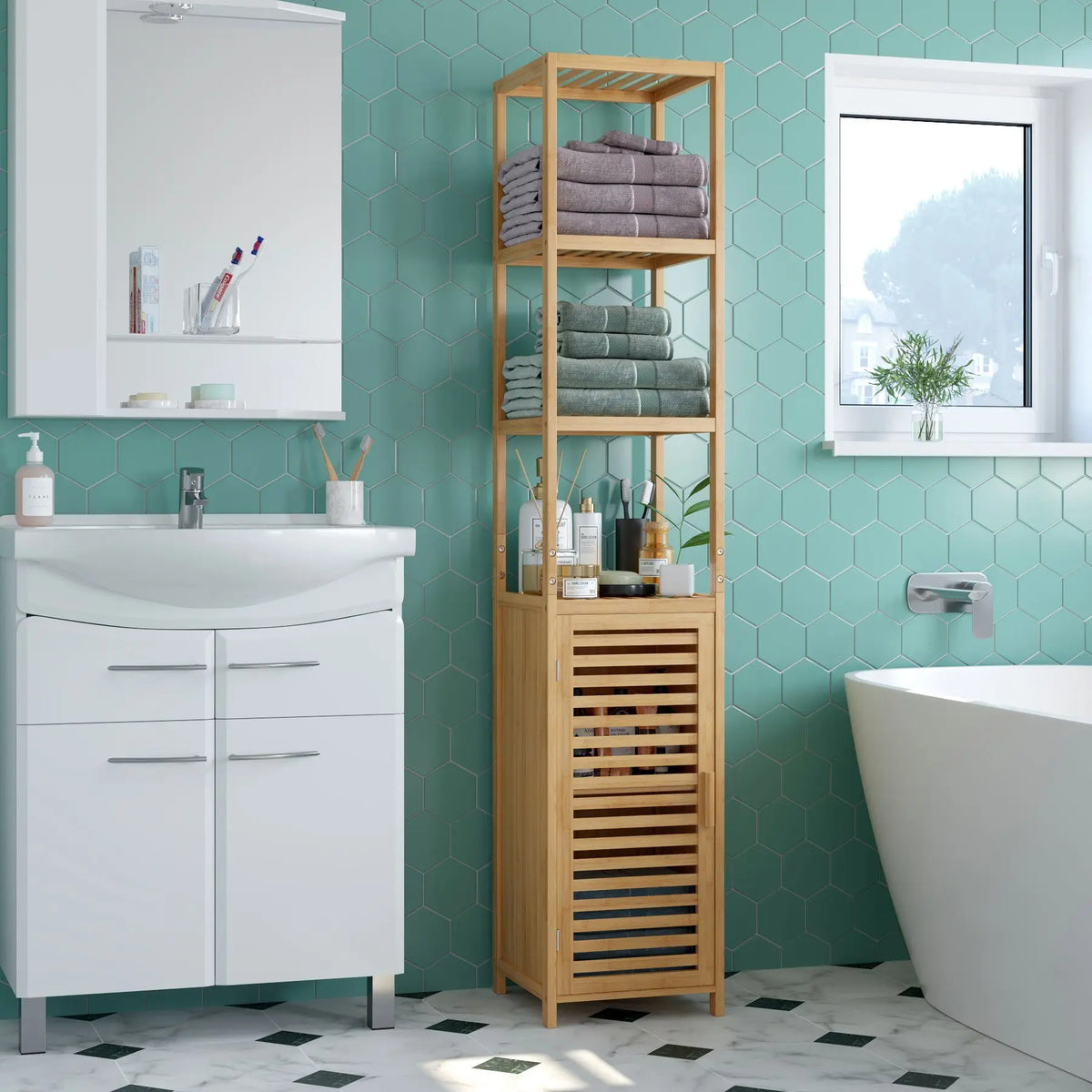 Colonne de salle de bain en bambou, 169 cm