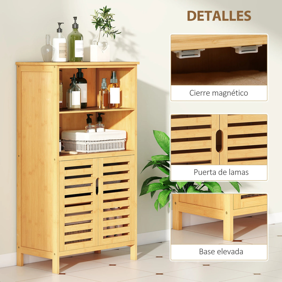 Meuble d'appoint en bambou, 2 portes
