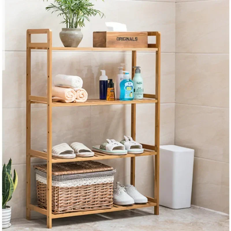 Étagère de salle de bain en bambou, hauteur réglable