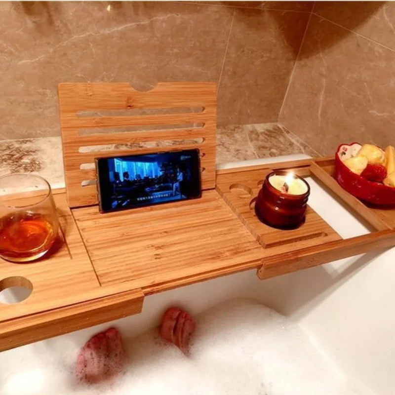 Plateau de baignoire extensible en bambou