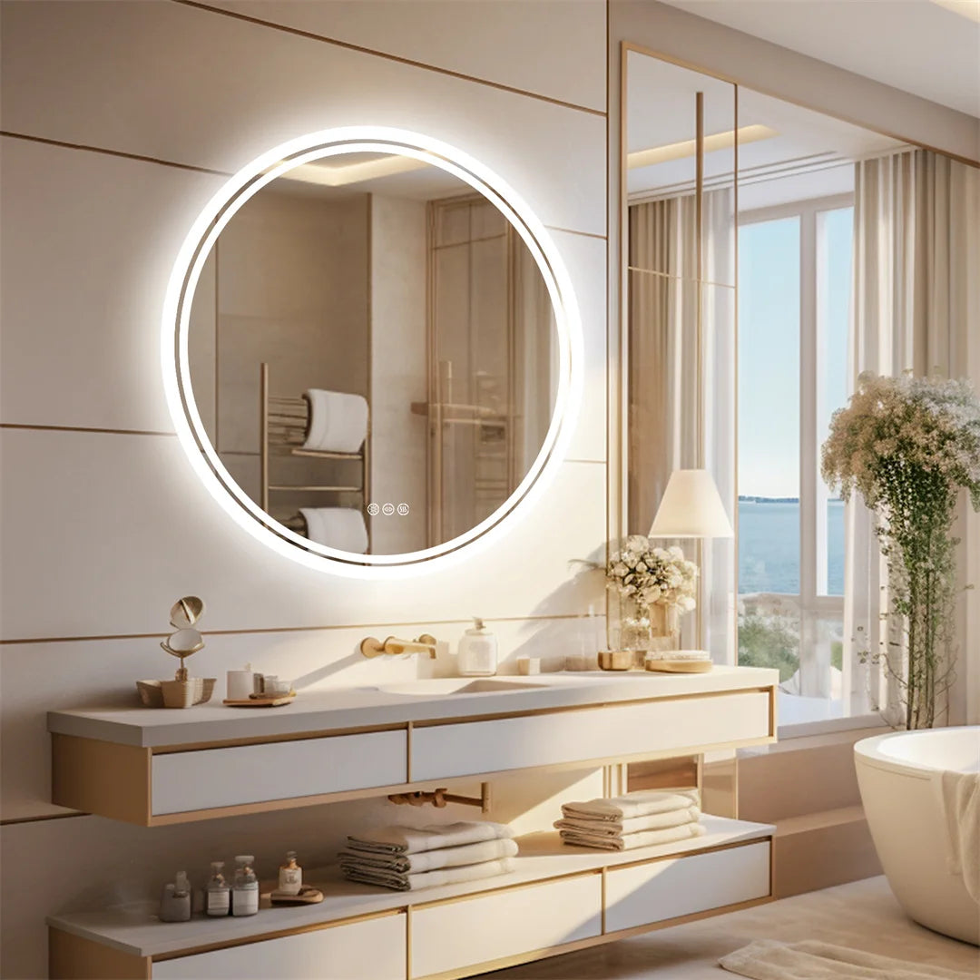 Miroir rond lumineux 80 cm, anti-buée