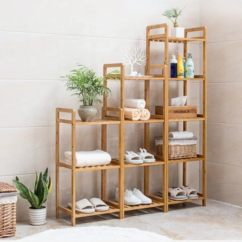 Étagère de salle de bain en bambou, hauteur réglable