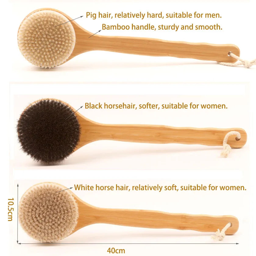 Brosse de bain en bois à long manche