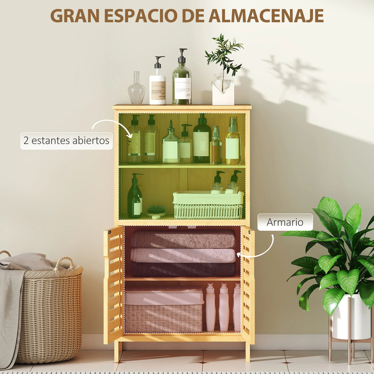 Meuble d'appoint en bambou, 2 portes
