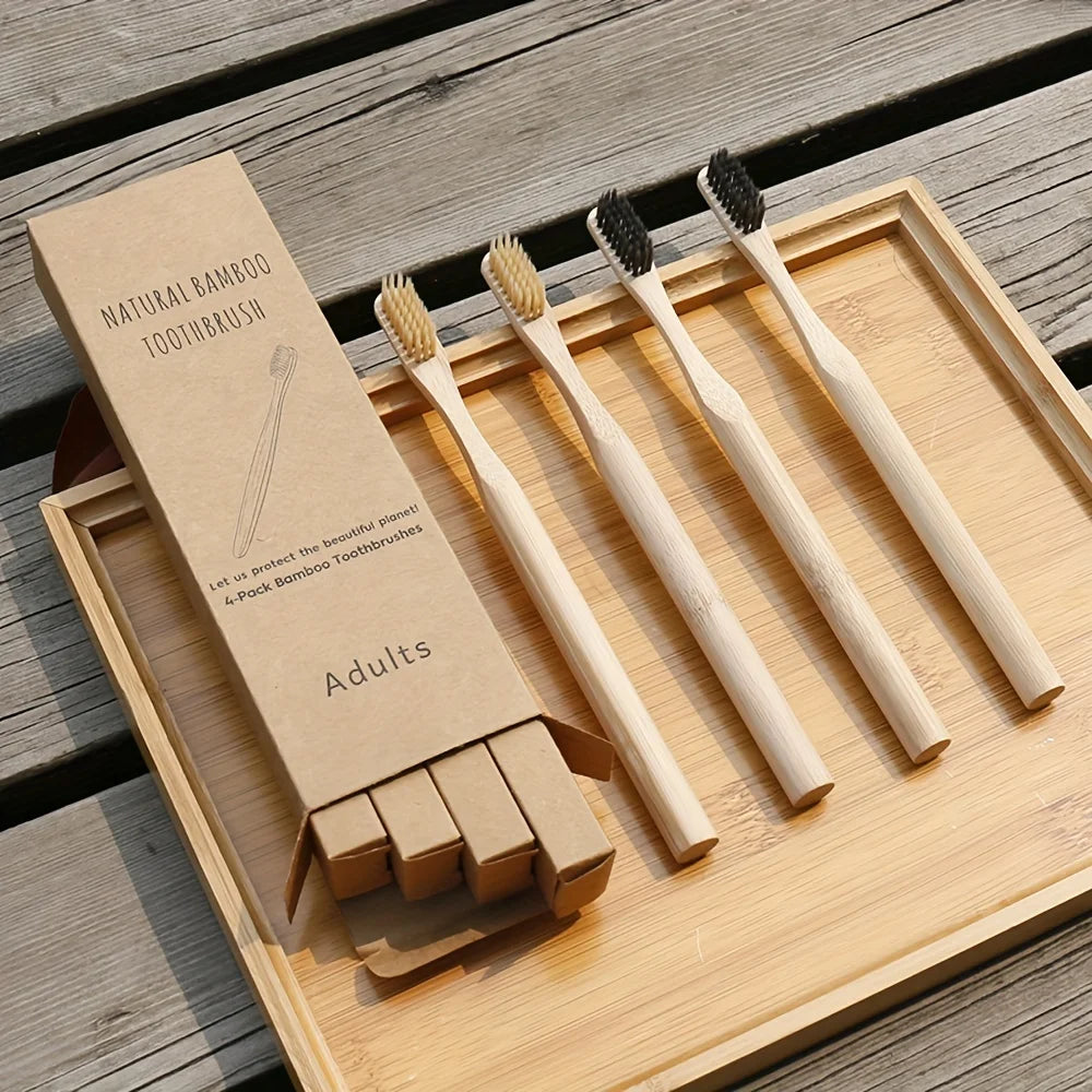 Brosses à dents en bambou, lot de 4