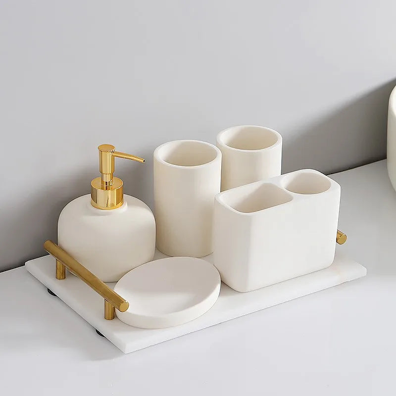 Set de vasque : distributeur, porte-brosses et plateau