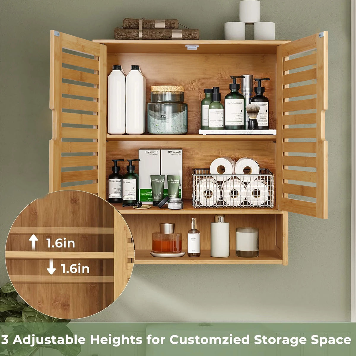 Armoire de toilette murale en bambou