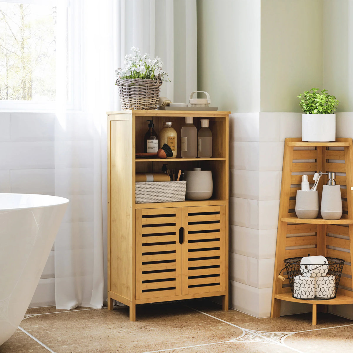 Meuble d'appoint en bambou, 2 portes