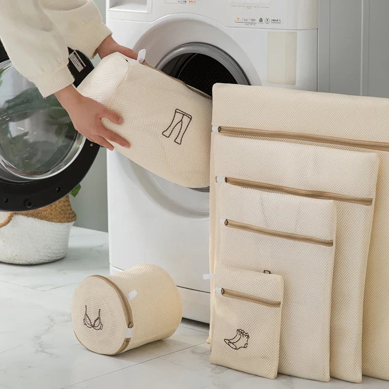 1/4/6PCS Laundry Bag Sets For Washing Machines Embroidery Fine Mesh Underwear Organizer Basket Clothes Cleaning Anti-deformation