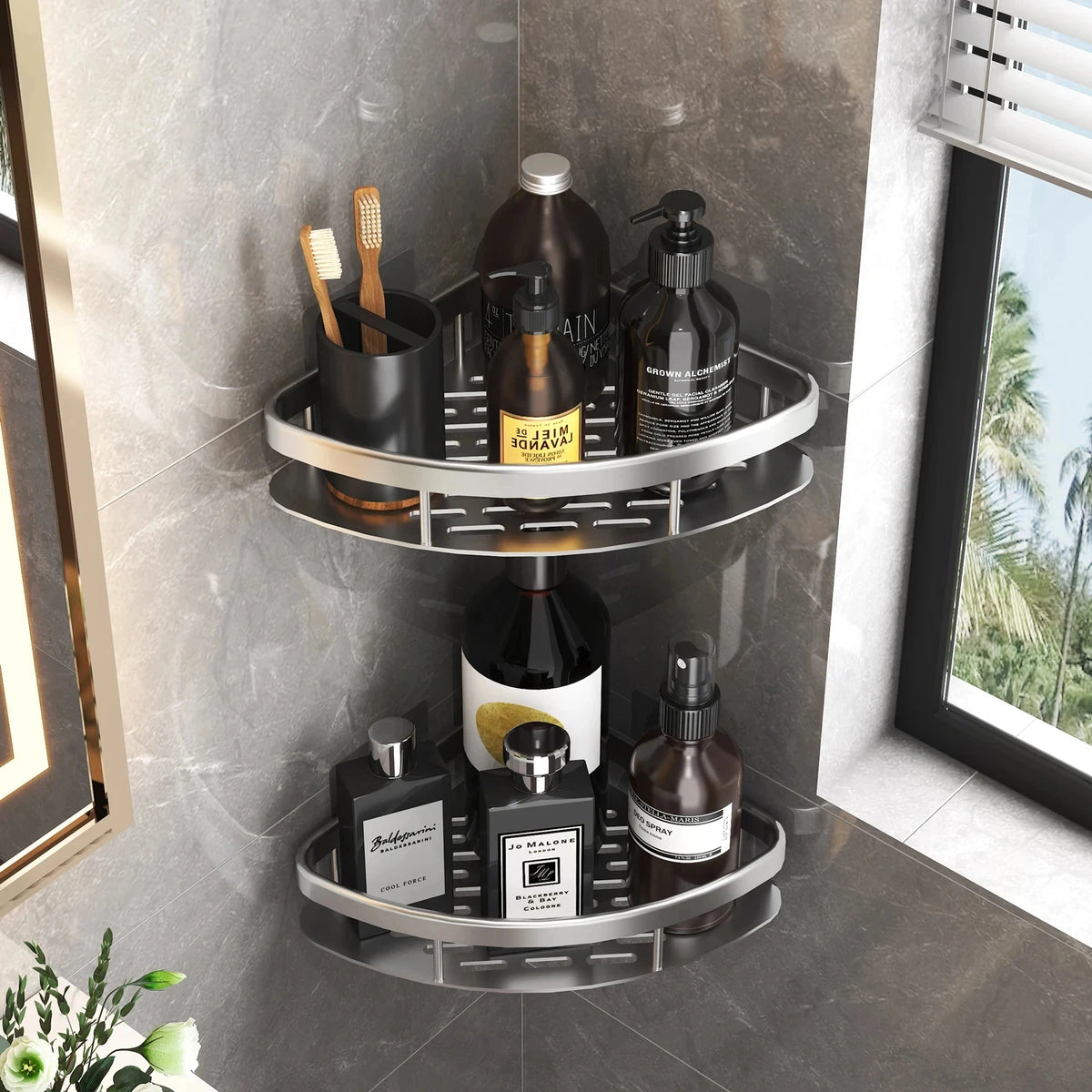 Étagère de douche en aluminium, sans perçage
