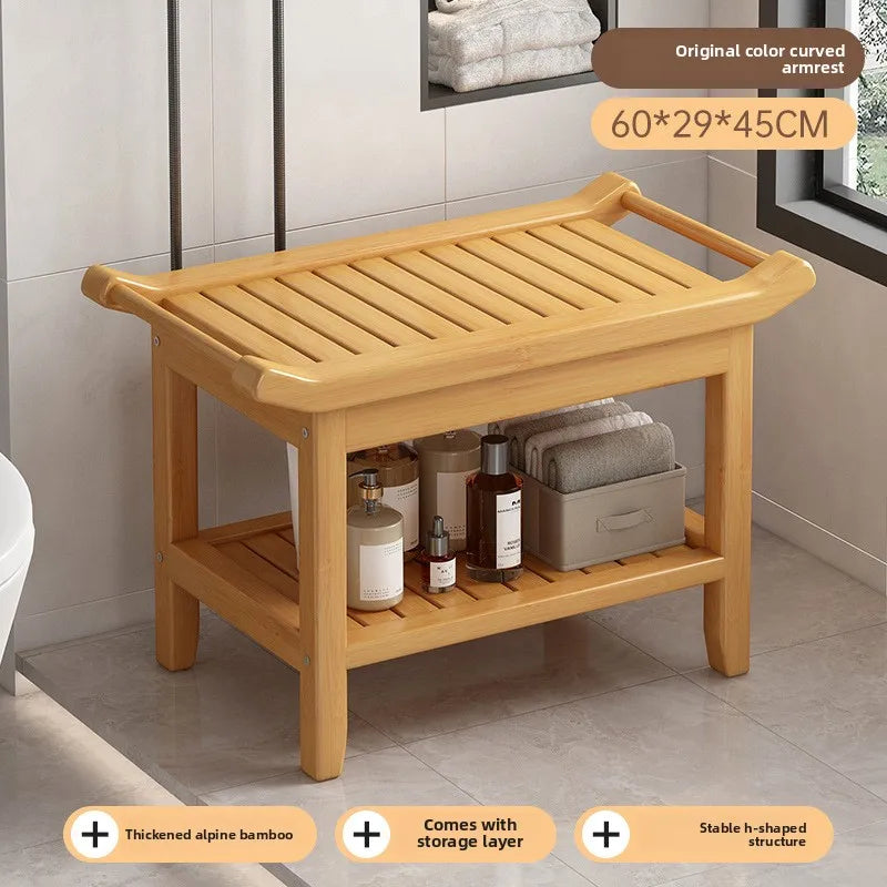 Tabouret de salle de bain en bambou, antidérapant