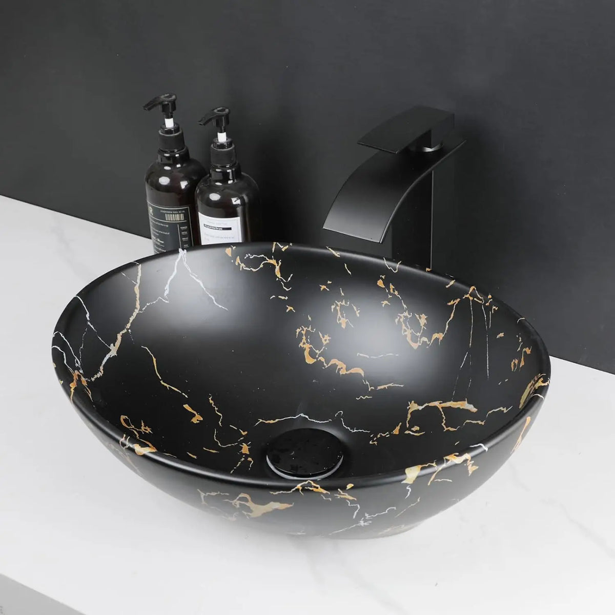 Vasque à poser ovale en céramique, effet marbre