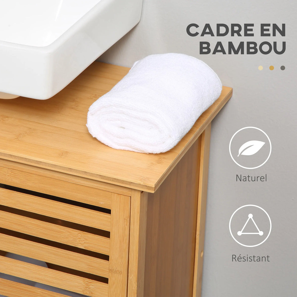 Meuble sous-vasque en bambou, 2 portes