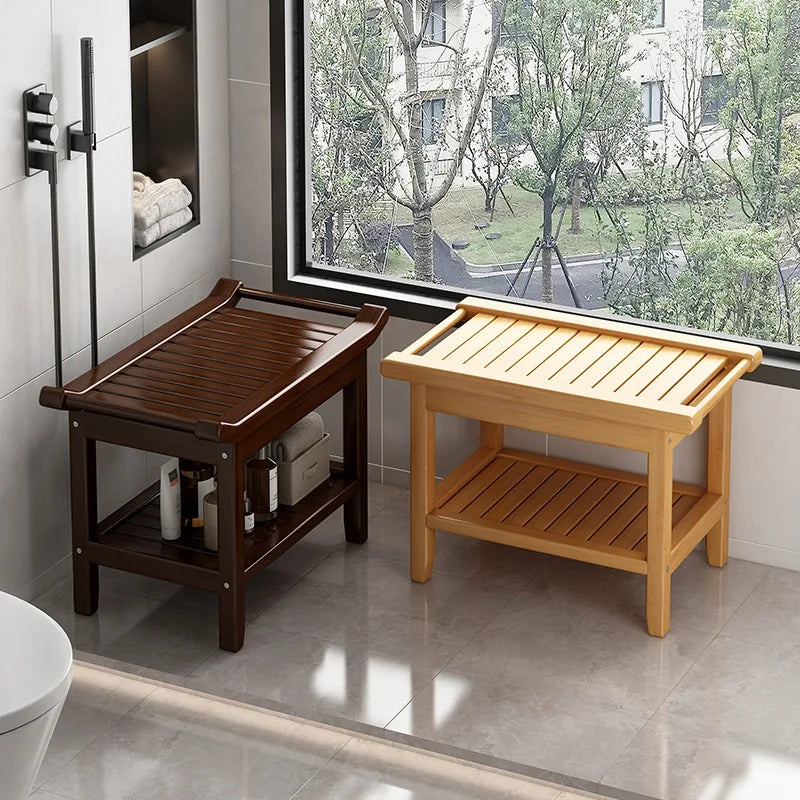 Tabouret de salle de bain en bambou, antidérapant