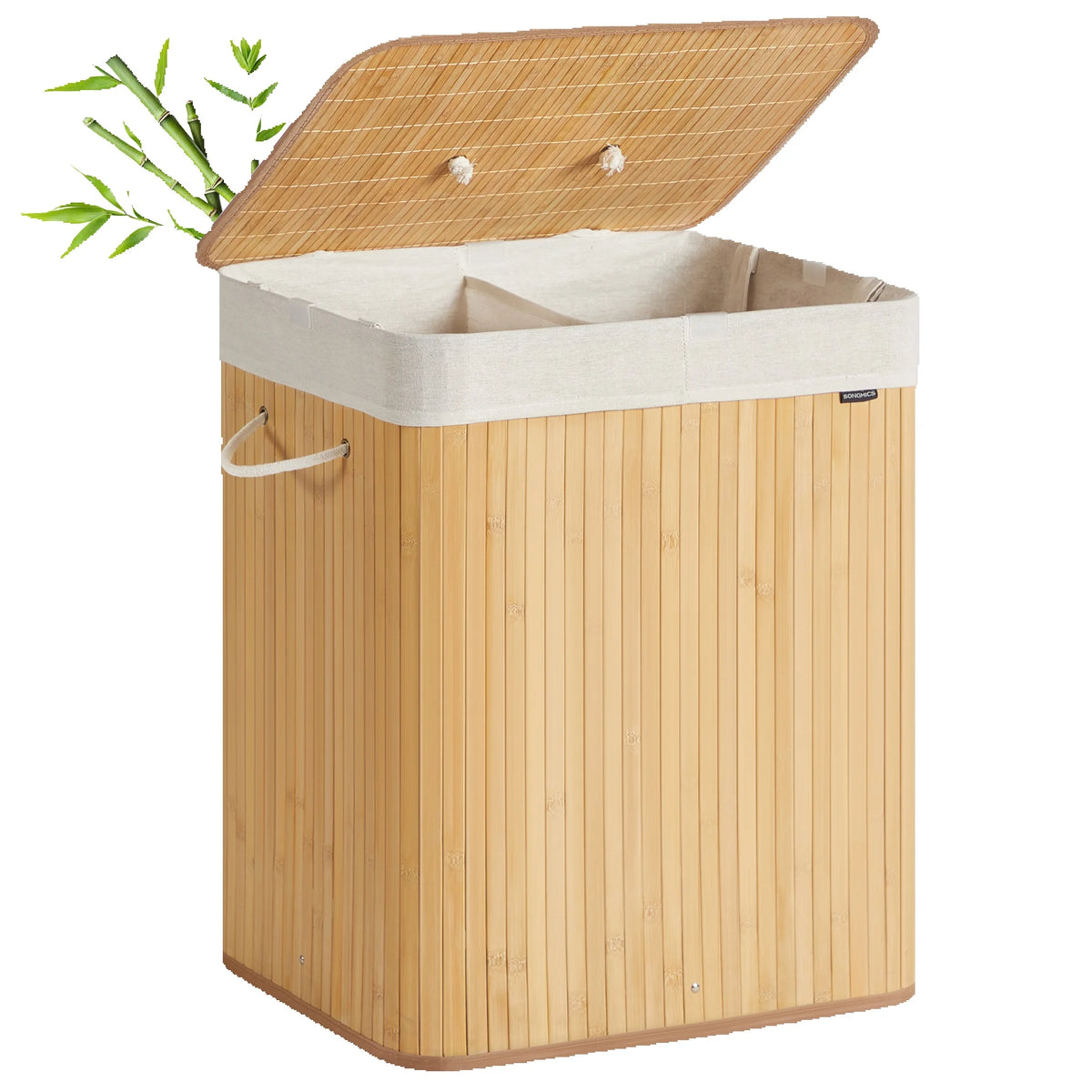 Panier à linge pliant en bambou, 2 compartiments