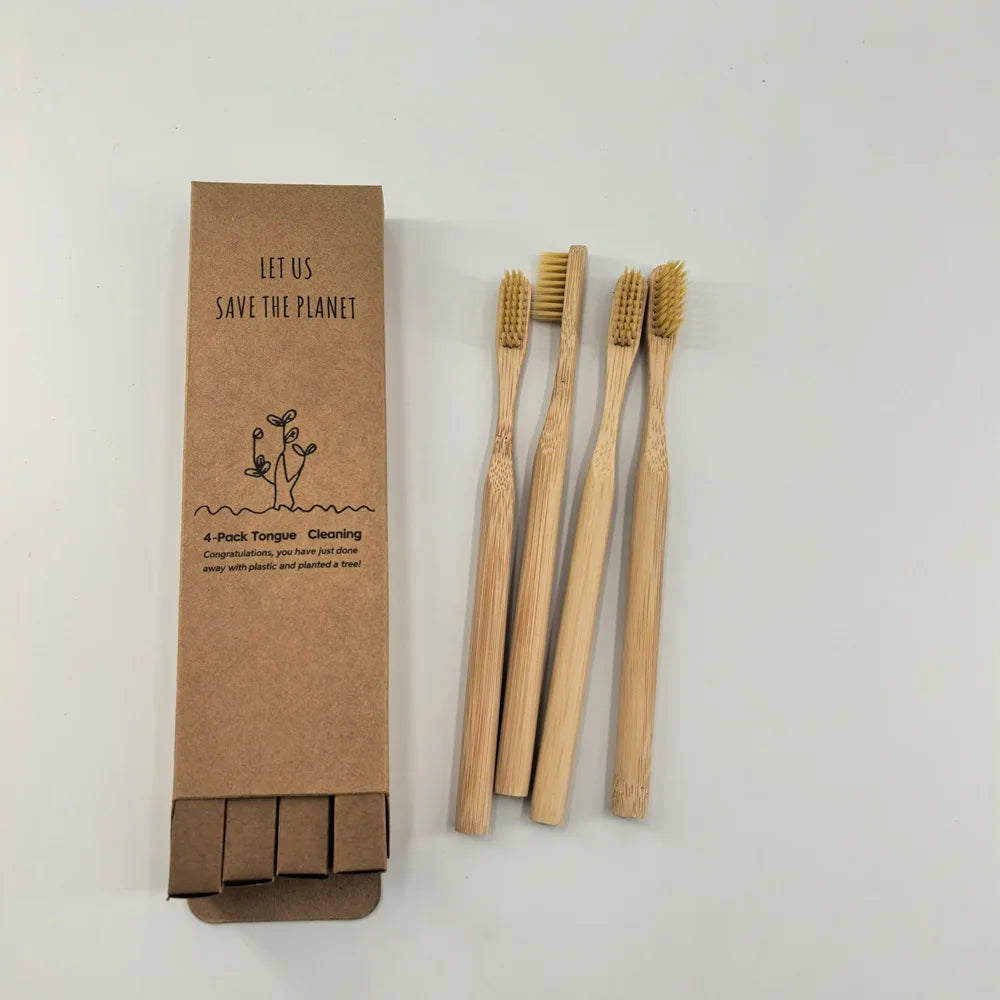Brosses à dents en bambou, lot de 4