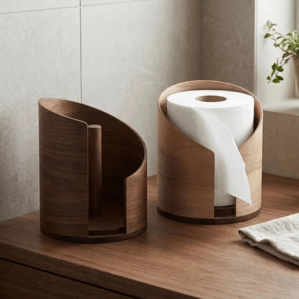 Dérouleur de papier toilette en bois, à poser