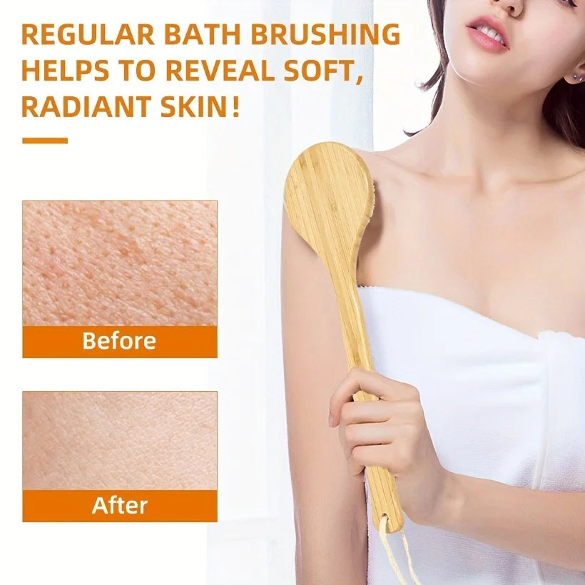 Brosse de bain en bois à long manche