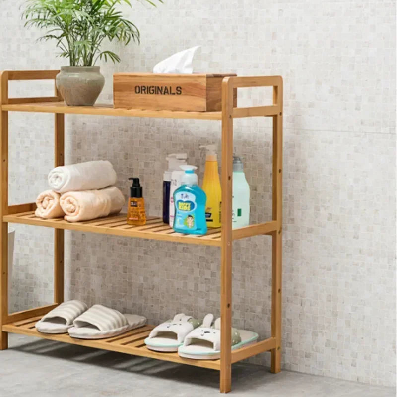 Étagère de salle de bain en bambou, hauteur réglable