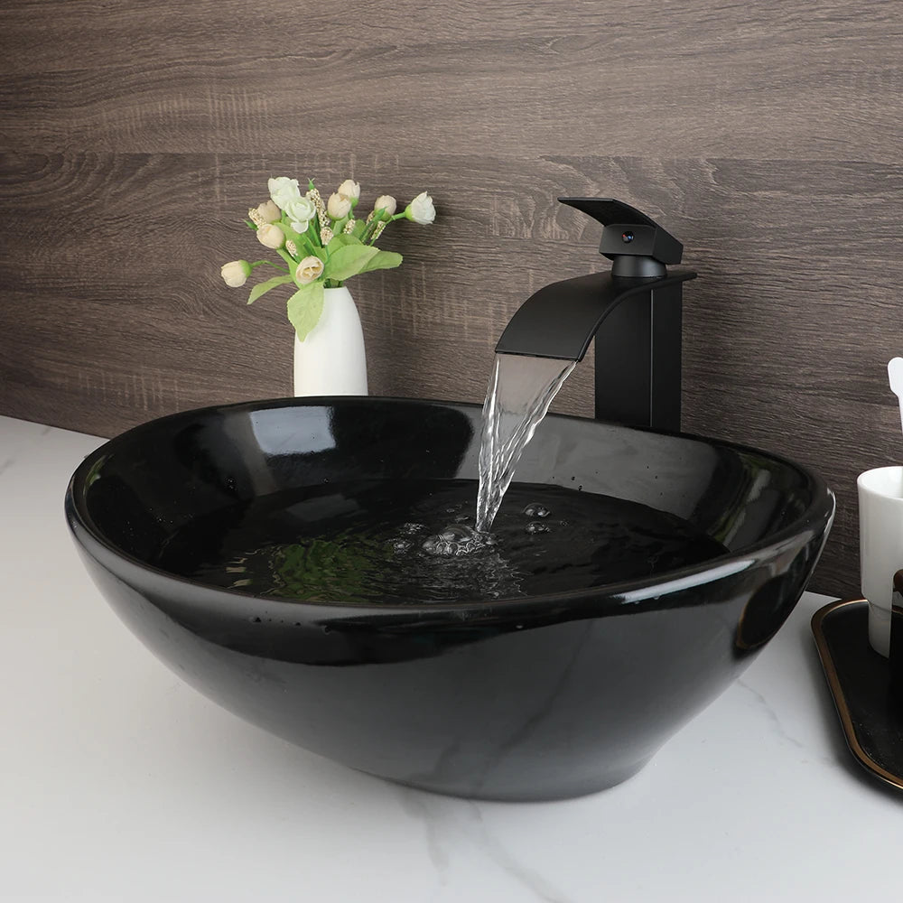 Vasque à poser ovale en céramique, effet marbre
