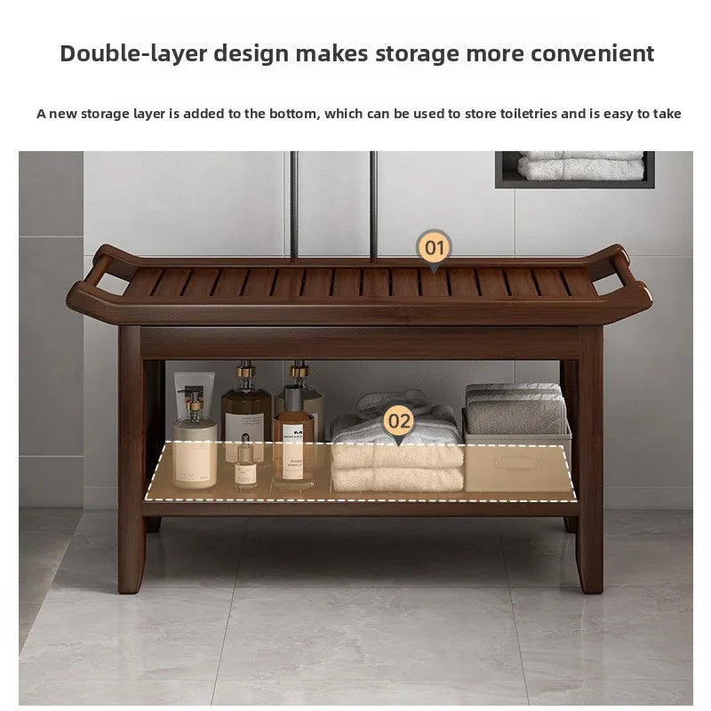 Tabouret de salle de bain en bambou, antidérapant