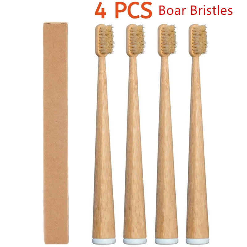 Brosses à dents en bambou, poils naturels, lot de 4