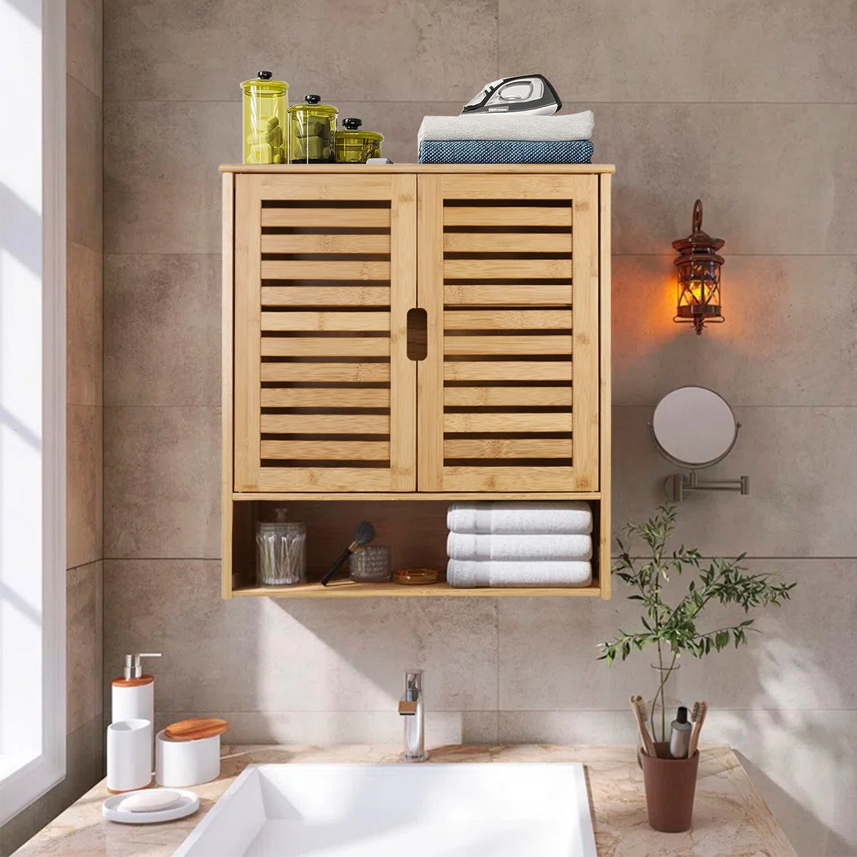 Armoire de toilette murale en bambou