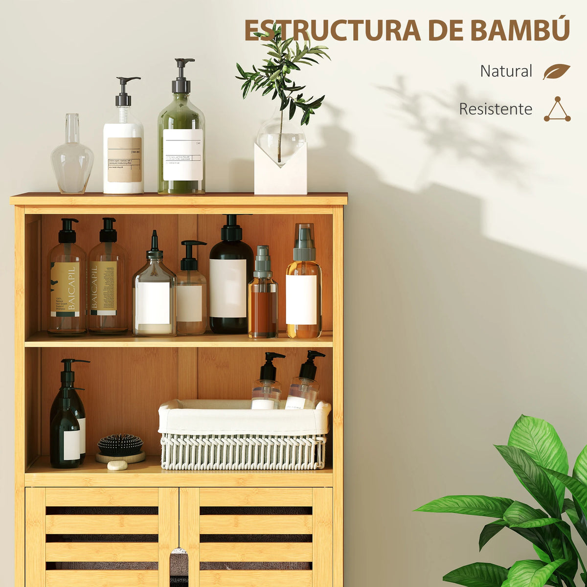 Meuble d'appoint en bambou, 2 portes