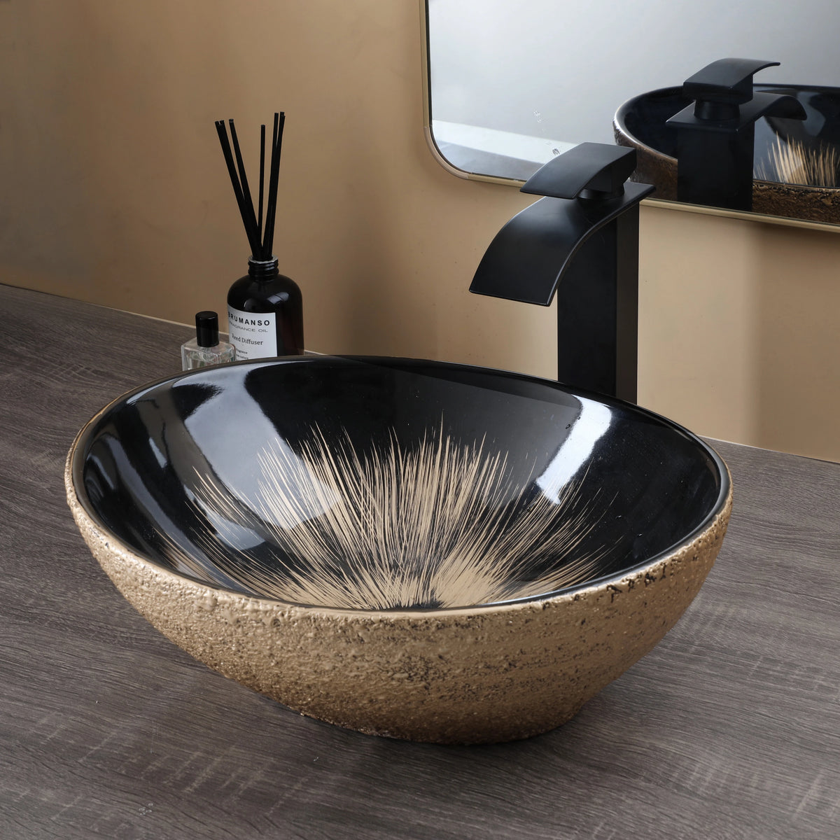 Vasque à poser ovale en céramique, effet marbre