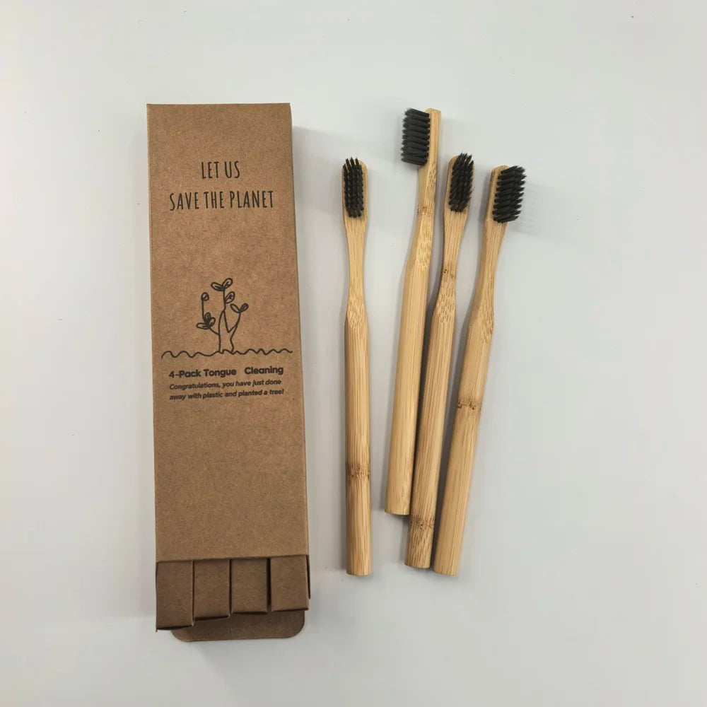 Brosses à dents en bambou, lot de 4