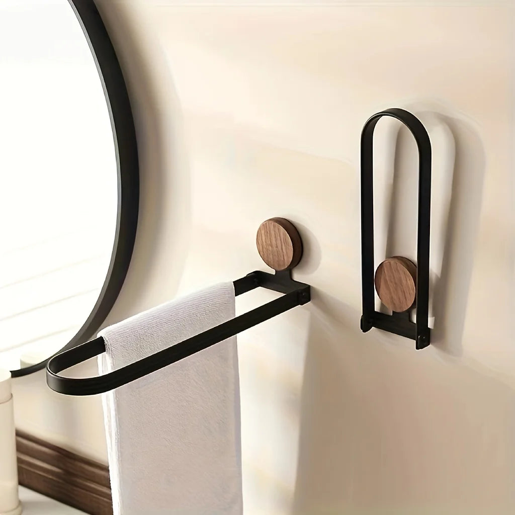 Porte-serviettes pliant en bois massif, sans perçage