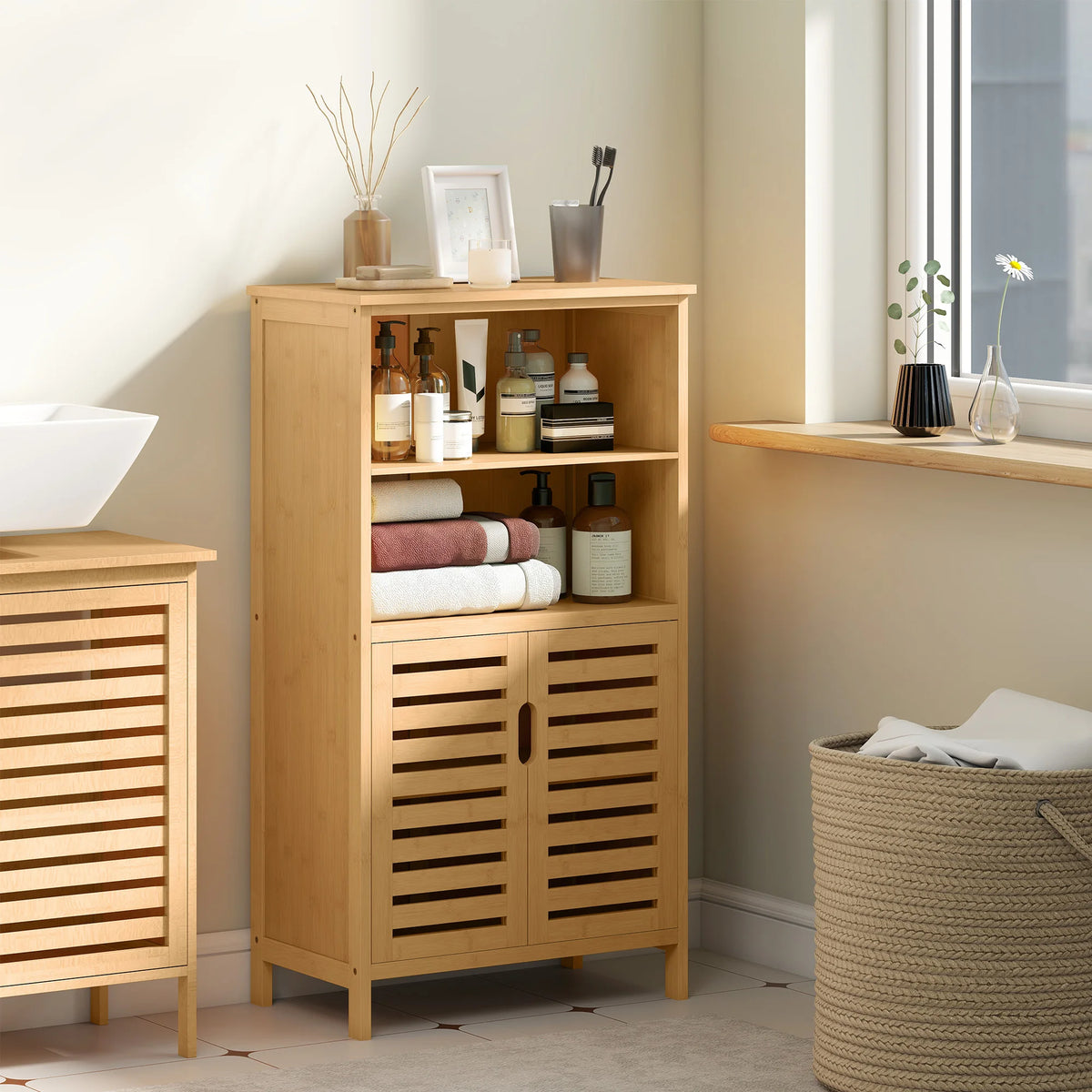 Meuble d'appoint en bambou, 2 portes